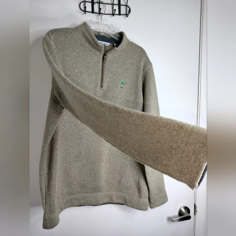 Peter Millar (Size XL) Men's Brown 1/4 Zip Mock Neck LS Fleece Pullover Sweater
